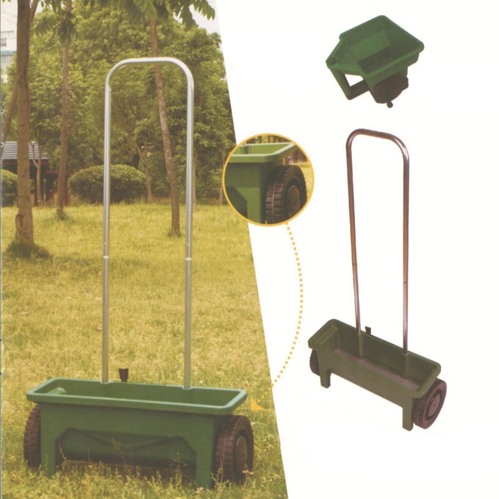 Spandiconcime manuale resistente da 12 litri, per spandiconcime da giardino, per erba spargimento, per compost giardino, con manico lungo, 12 litri.