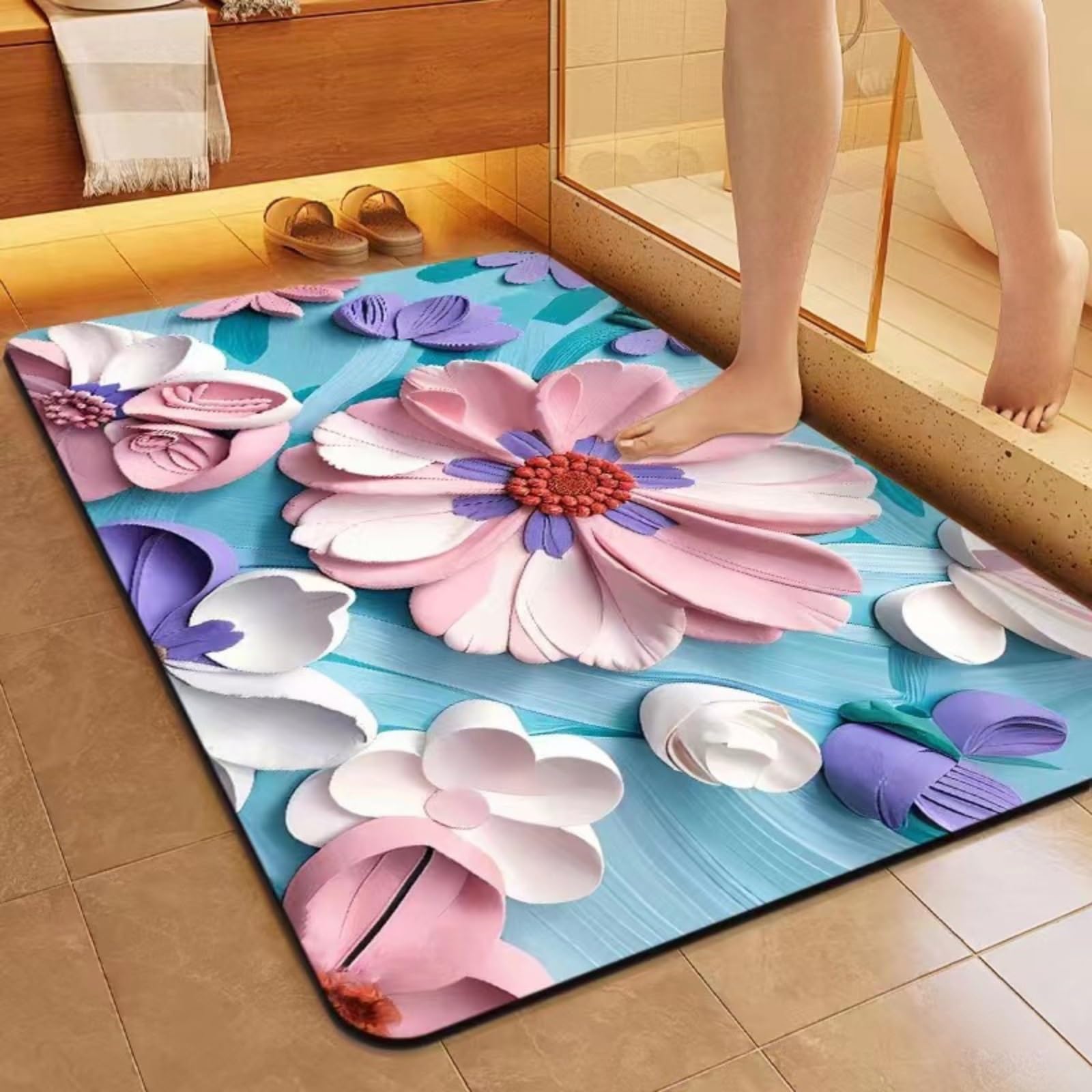 Tapis de bain floral douche bohème absorbant séchage rapide 60x90cm Color 10