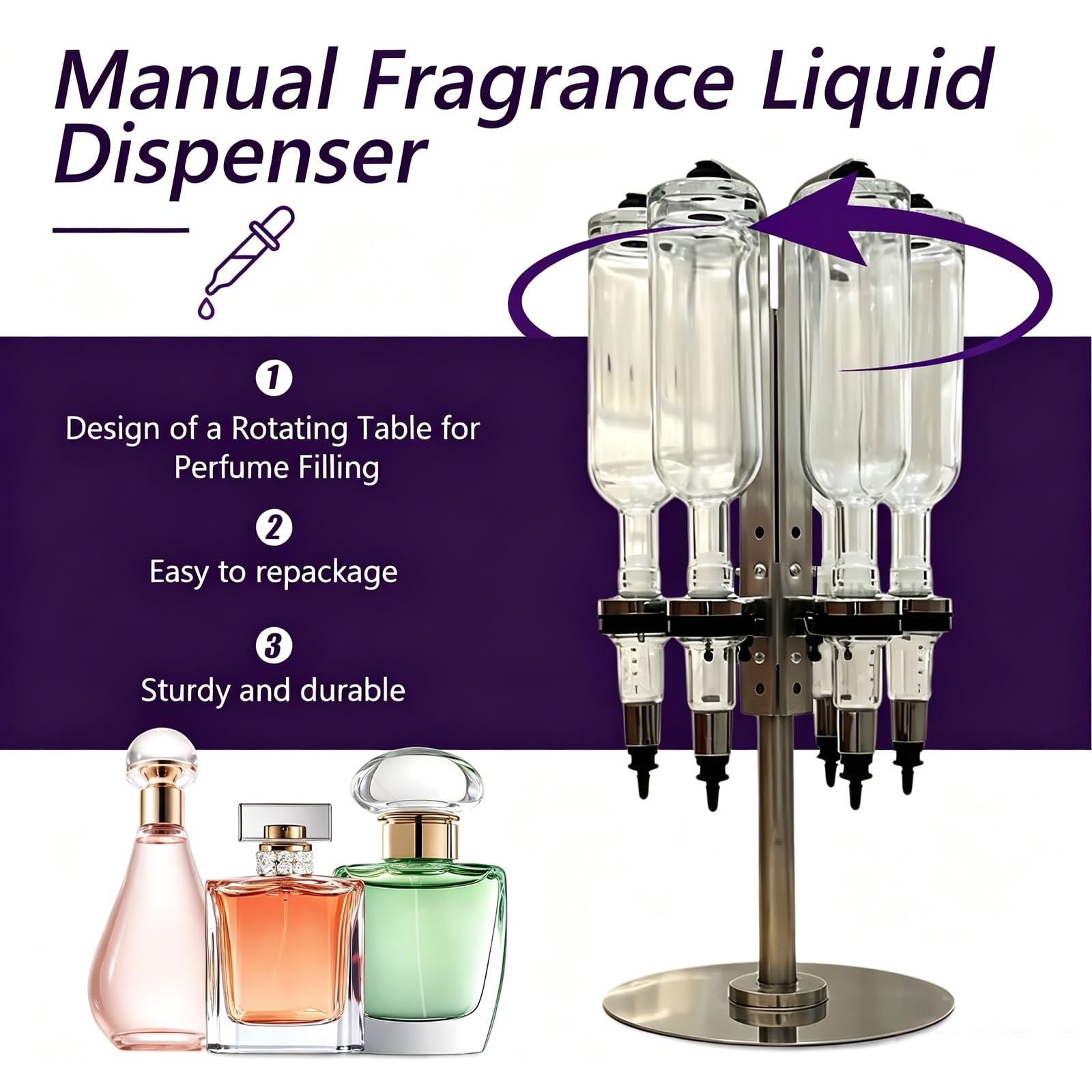 Maszyna do napełniania perfum, zestaw dozowników perfum 200 ml z 6 głowicami pomp, regulowany przepływ do barów, studiów, salonów i sklepów - długotrwały i wydajny
