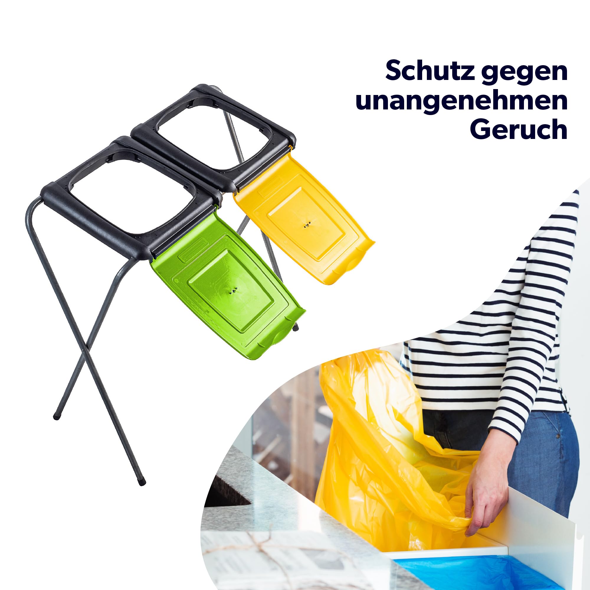 KADAX Ständer für Mülltrennung, stabiler Müllsackhalter mit Kunststoffdeckel, Müllsackständer, Abfallbehälter, Müllbeutelhalter, Müllständer (Doppelt v2)