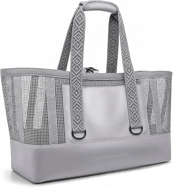 Large Mesh Beach Bag, Waterproof Bottom Tote, Structured Design Waterproof Pocket, Sandproof Pool Bag for Cruise Gym