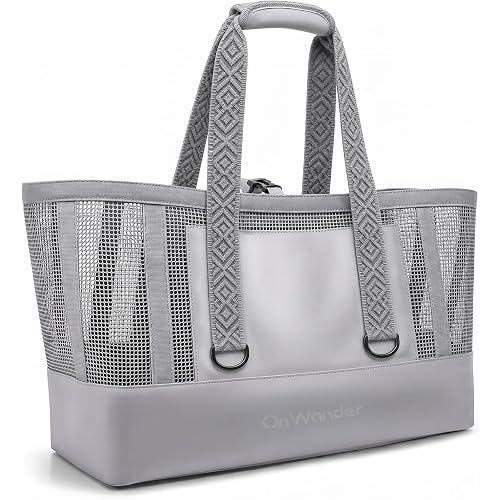 Large Mesh Beach Bag, Waterproof Bottom Tote, Structured Design Waterproof Pocket, Sandproof Pool Bag for Cruise Gym