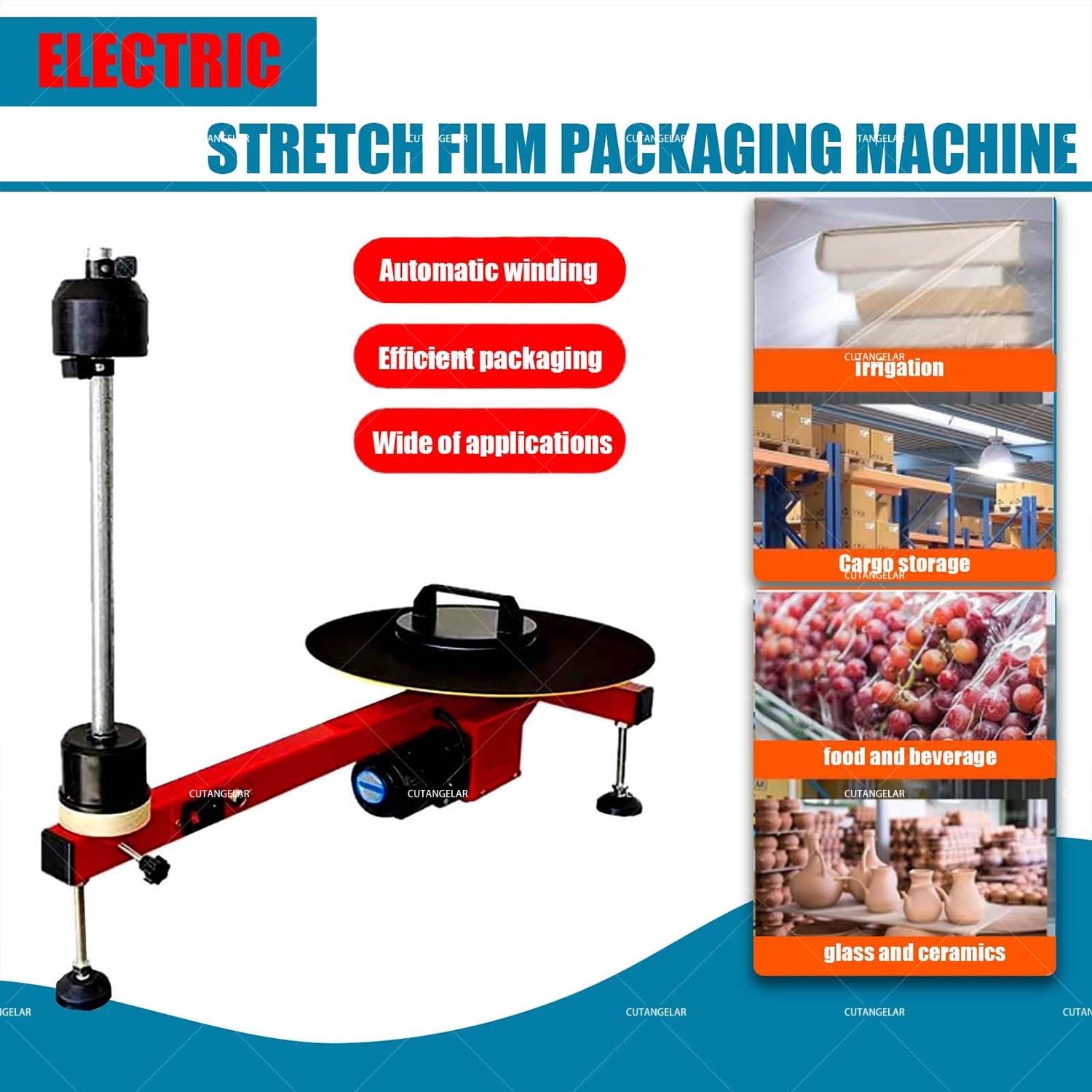 Envolvedora De Palets Eléctrica, Máquina De Alta Resistencia Con Plataforma Giratoria De 40 Cm. Empacadora Automática De Film Estirable Para Logística De Almacén. Carga De 50 Kg.