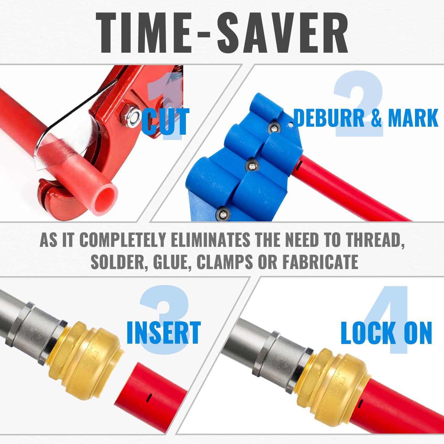 SUNGATOR Reducing Male Adapter, 1 Inch Pushfit x 3/4 Inch MNPT Adapter, No Lead Brass Push-to-Connect Plumbing Fitting for PEX Pipe, Copper, CPVC, With 1 Disconnect Clip and 1 Sealing Tape, Pack of 3