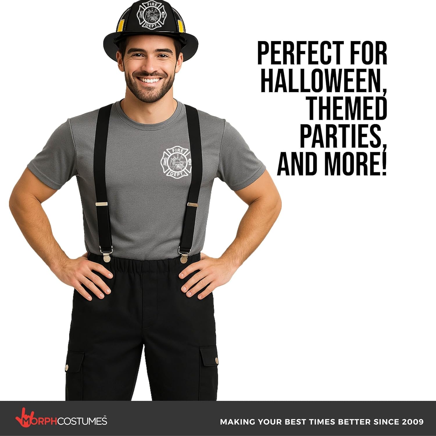 Morph Fireman Costume For Men With Firefighter Hat, Firefighter Costume Mens, Halloween Costumes For Men