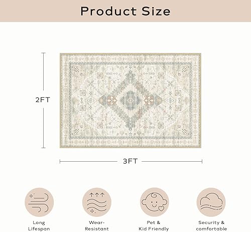 Miniatura 272 de Ashler - Alfombras bohemias vintage de 5 x 8 pies para sala de estar, lavables a máquina con parte trasera antideslizante, alfombra para interiores