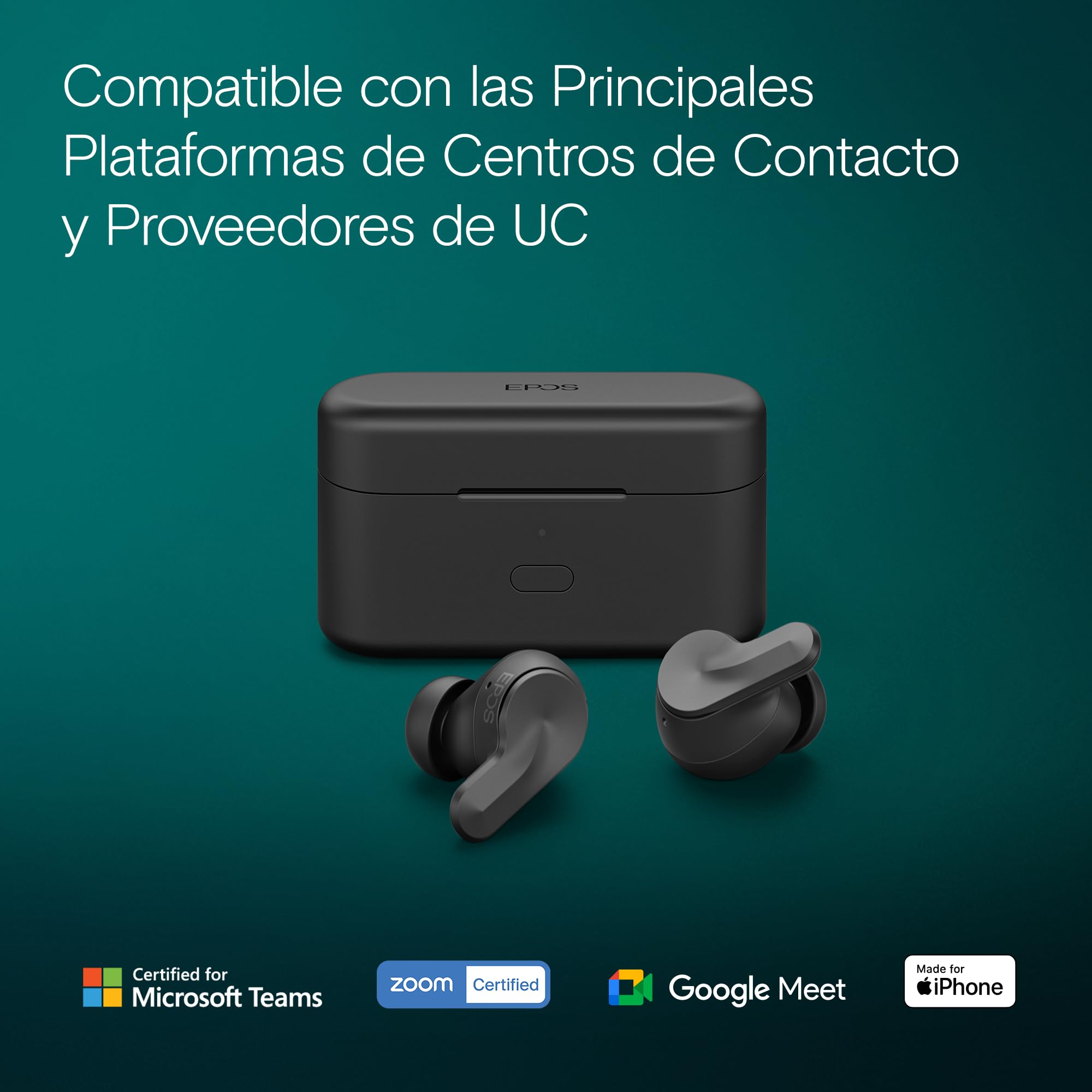 EPOS Adapt E1 Auriculares Inalámbricos Negro – ANC Híbrido, Bluetooth Multi-Point, Certificado Microsoft Teams & iPhone, 50H Batería, Carga Inalámbrica, USB-C, IPX5 Resistente al Agua