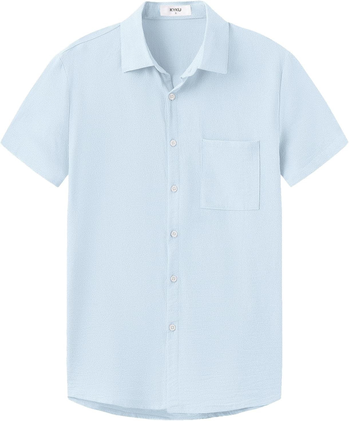 KYKU Cotton Shirt for Men: Casual Beach Summer Button Down Short Sleeve Clothes - Image 3