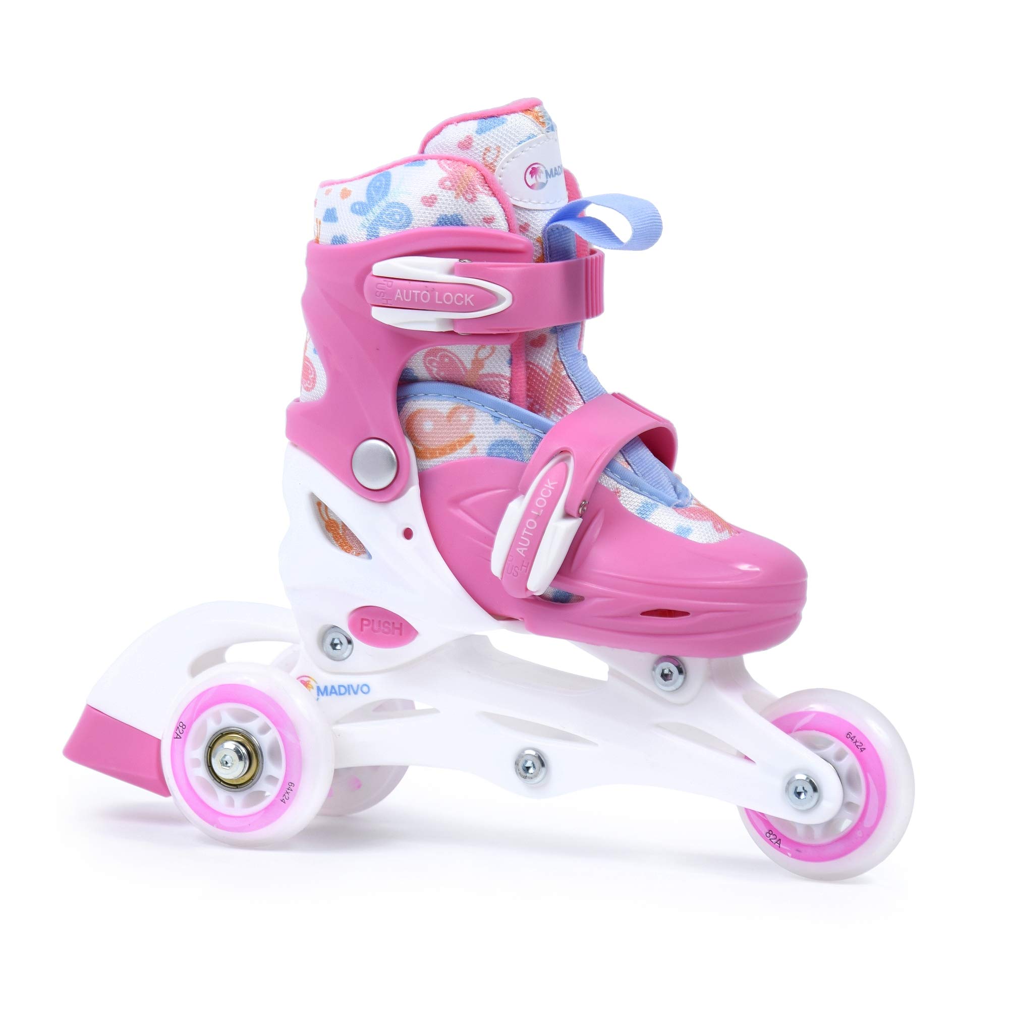 Madivo Cottoncandy Lot de 2 Rollers 2 en 1 réglables pour Fille | Patins à roulettes ABEC-5 | Rollers en Ligne transformables en Patins à roulettes | Blanc/Rose | Tailles : 26-29, 30-33