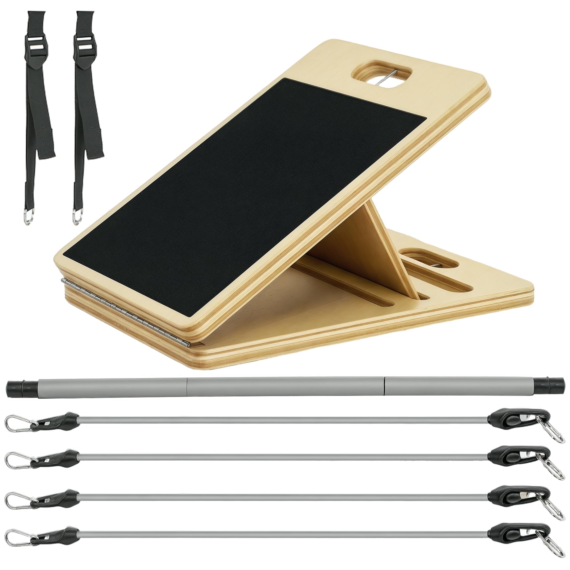 SPORTNOW Kit barra Pilates Kit barra Pilates con 6 bande elastiche Tavola inclinata regolabile per l'allenamento completo del corpo a casa Grigio