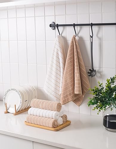 Miniatura 6 de HYER KITCHEN Toallas de cocina de microfibra, diseño a rayas, súper suaves y absorbentes, paquete de 8, 18 x 26 pulgadas, gris y blanco