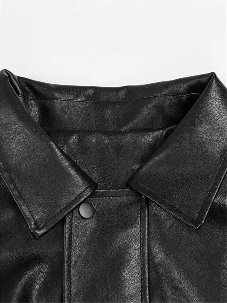 Black Soft Pu Leather Oversized Jacket For Women Raglan Long
