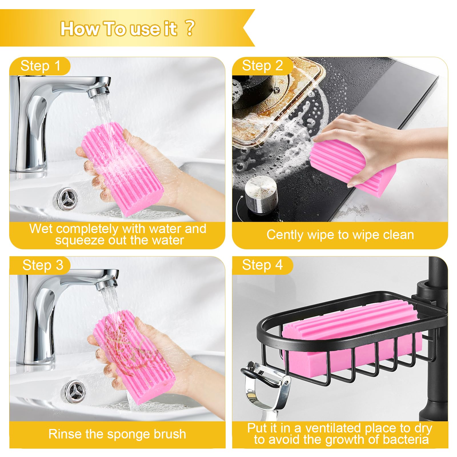 Damp Duster – 6 Spugnette Per Pulizia A Umido In PVA – Grigie/gialle – Scanalate A U Per Persiane E Ringhiere