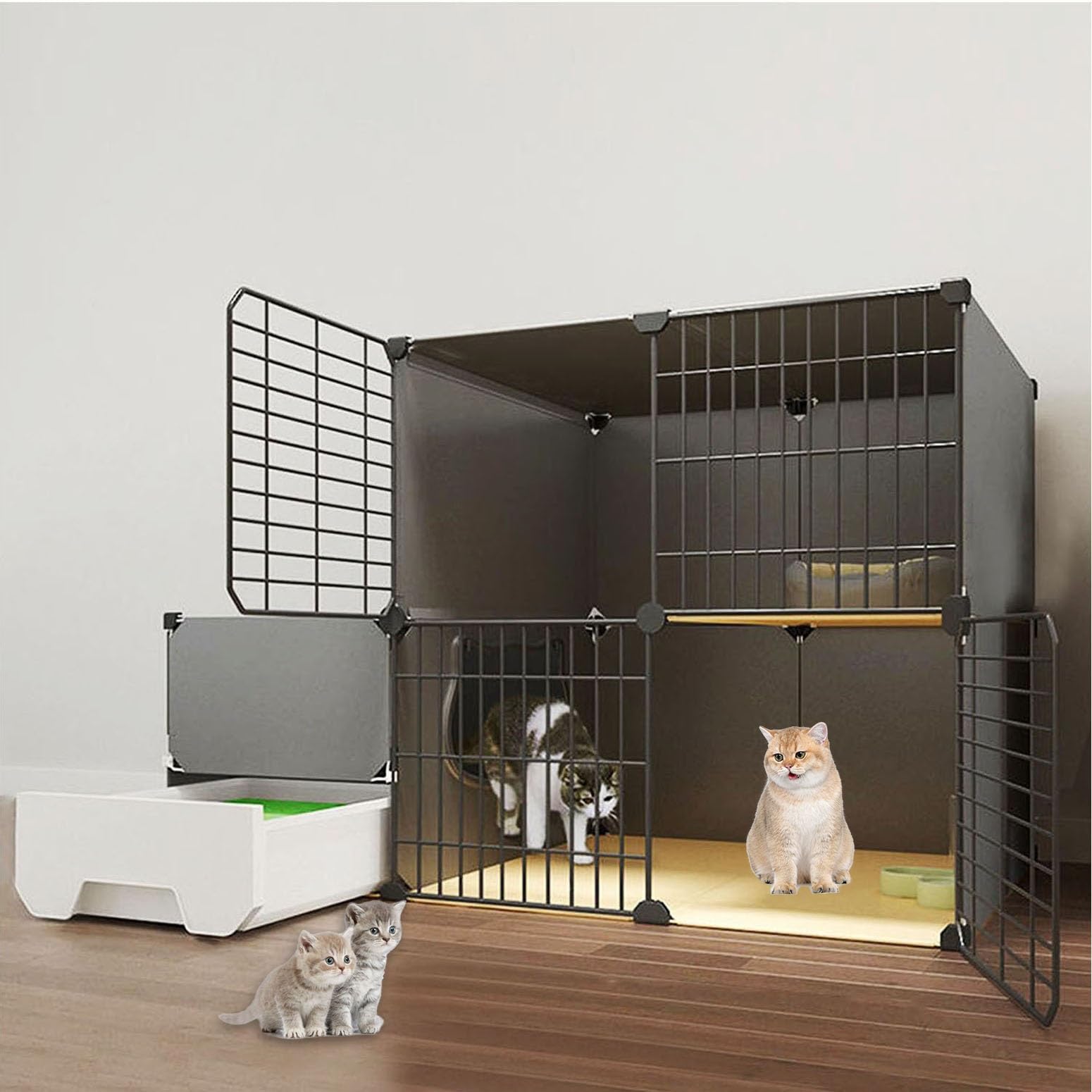 Cage pour chat intérieur grande taille avec enclos modulable en métal