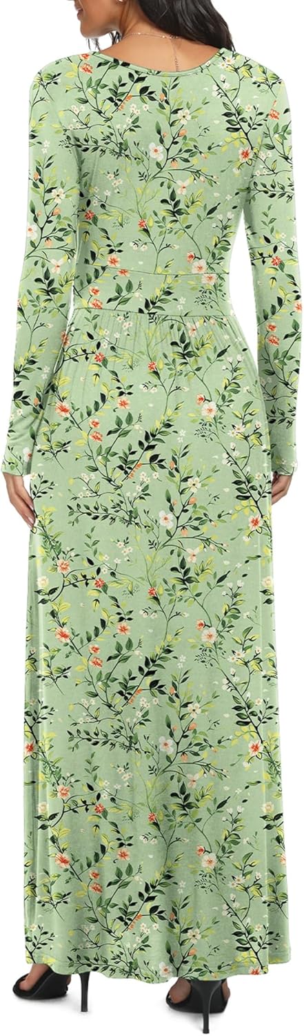 LILBETTER Women Long Sleeve Deep V Neck Loose Plain Long Maxi Casual Dress - Image 4