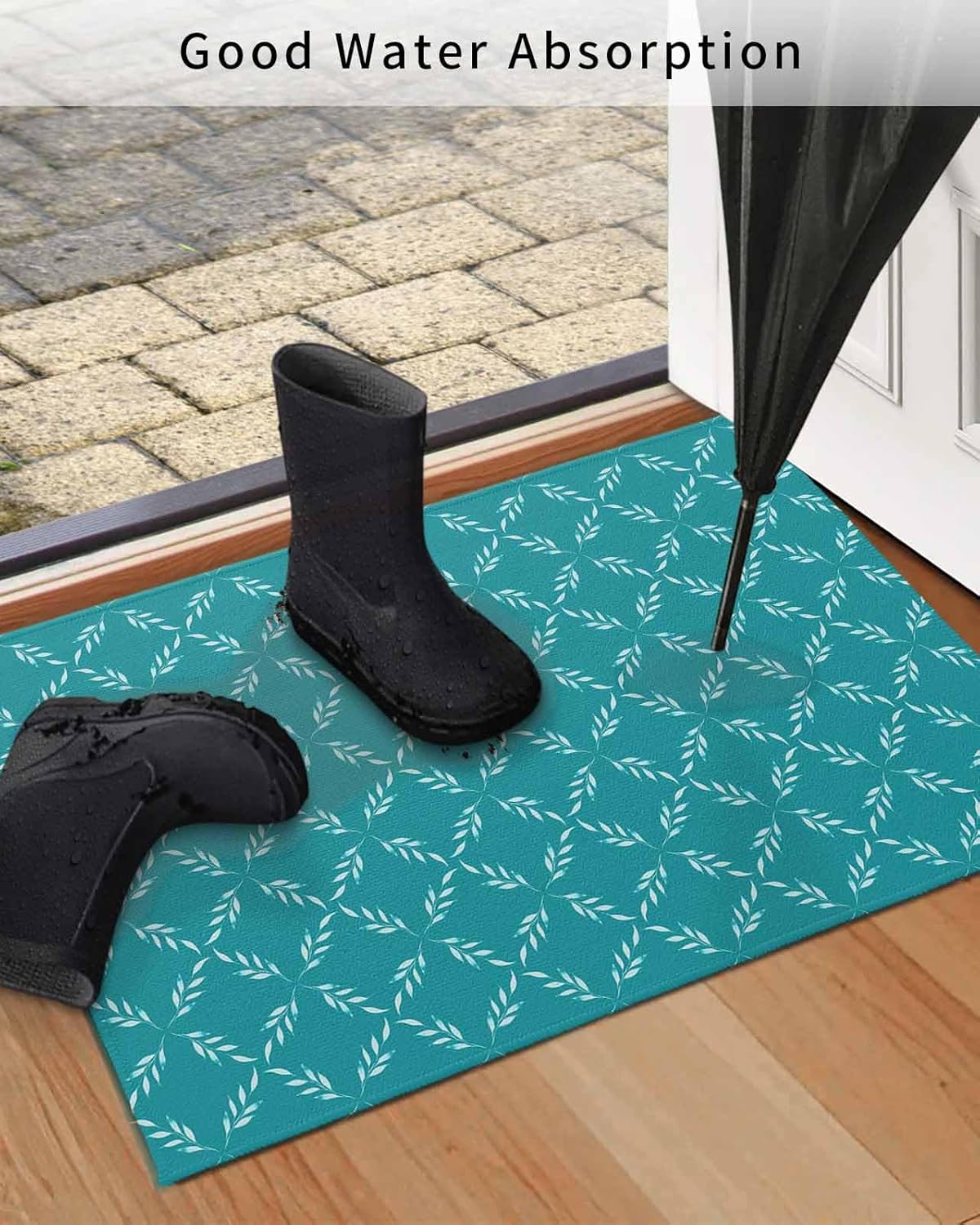 Front Door Mat, Non - Slip Absorbent Teal Green Modern Door Entry Mats, Doormats Indoor/Outdoor Entrance Small Rugs, Geometric Diamond Trellis Patterned Doormat - Floor Mats for Home 24x36 Inch