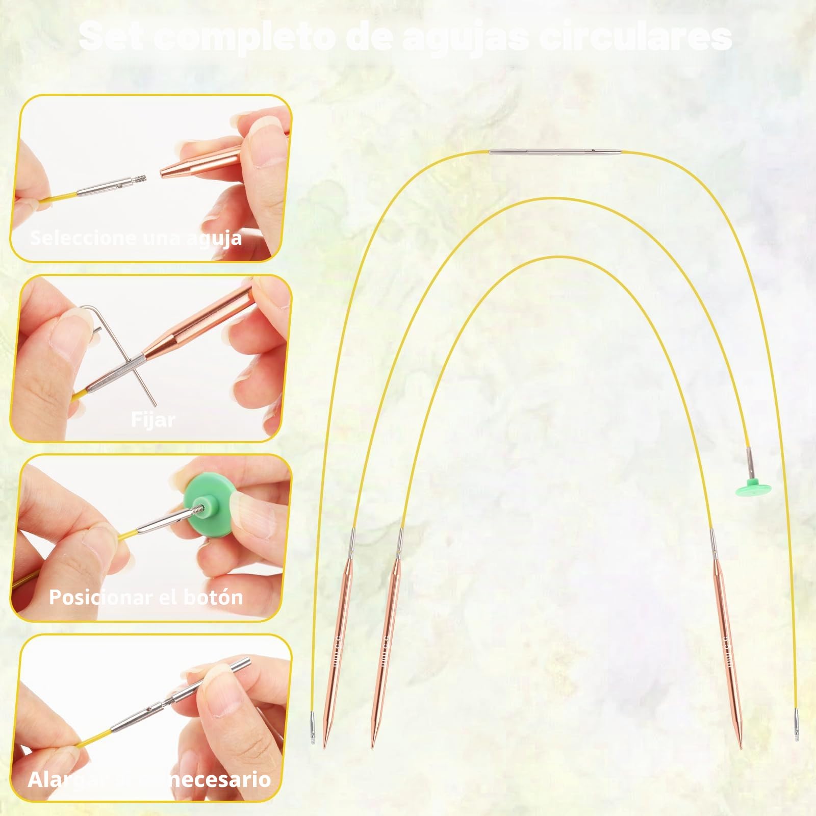 Coopay Juego de Agujas Circulares Intercambiable, 3,0-10,0 mm, Agujas de Tejer Intercambiables, Aguja Circulares con Bolsa de Almacenamiento, 13 pares de Aguja Circulare Intercambiables (Oro Rosa)