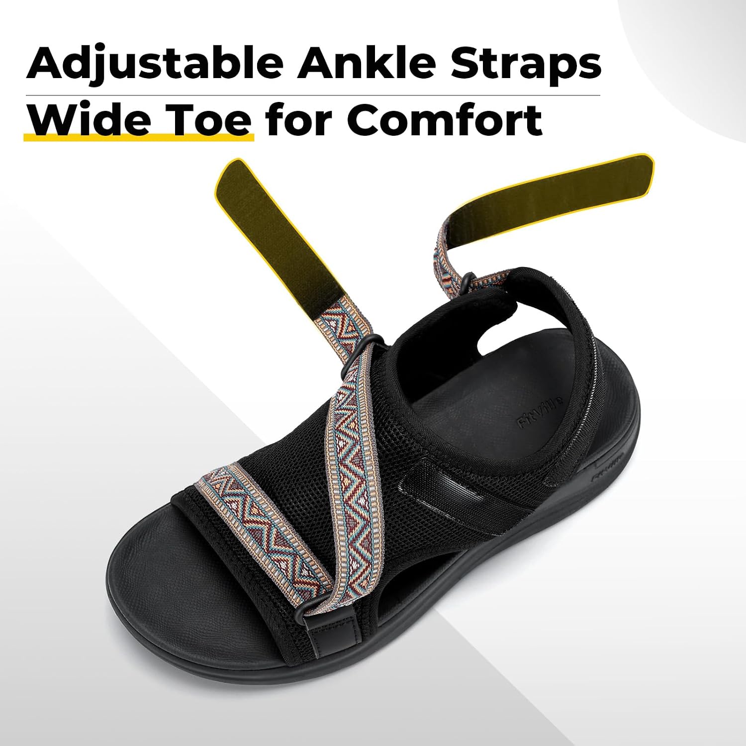 FitVille Women Wide Comfortable Sandals, Open Toe Flat Sandals for Women with Adjustable Back Strap, Orthopedic | Arch Support | Plantar Fasciitis | Swollen Feet