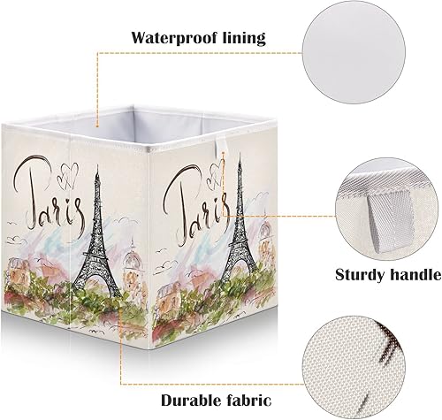 Miniatura 3 de Contenedores de almacenamiento plegables con cubo, torre Eiffel de París, cestas de almacenamiento para estantes, caja de almacenamiento abierta o
