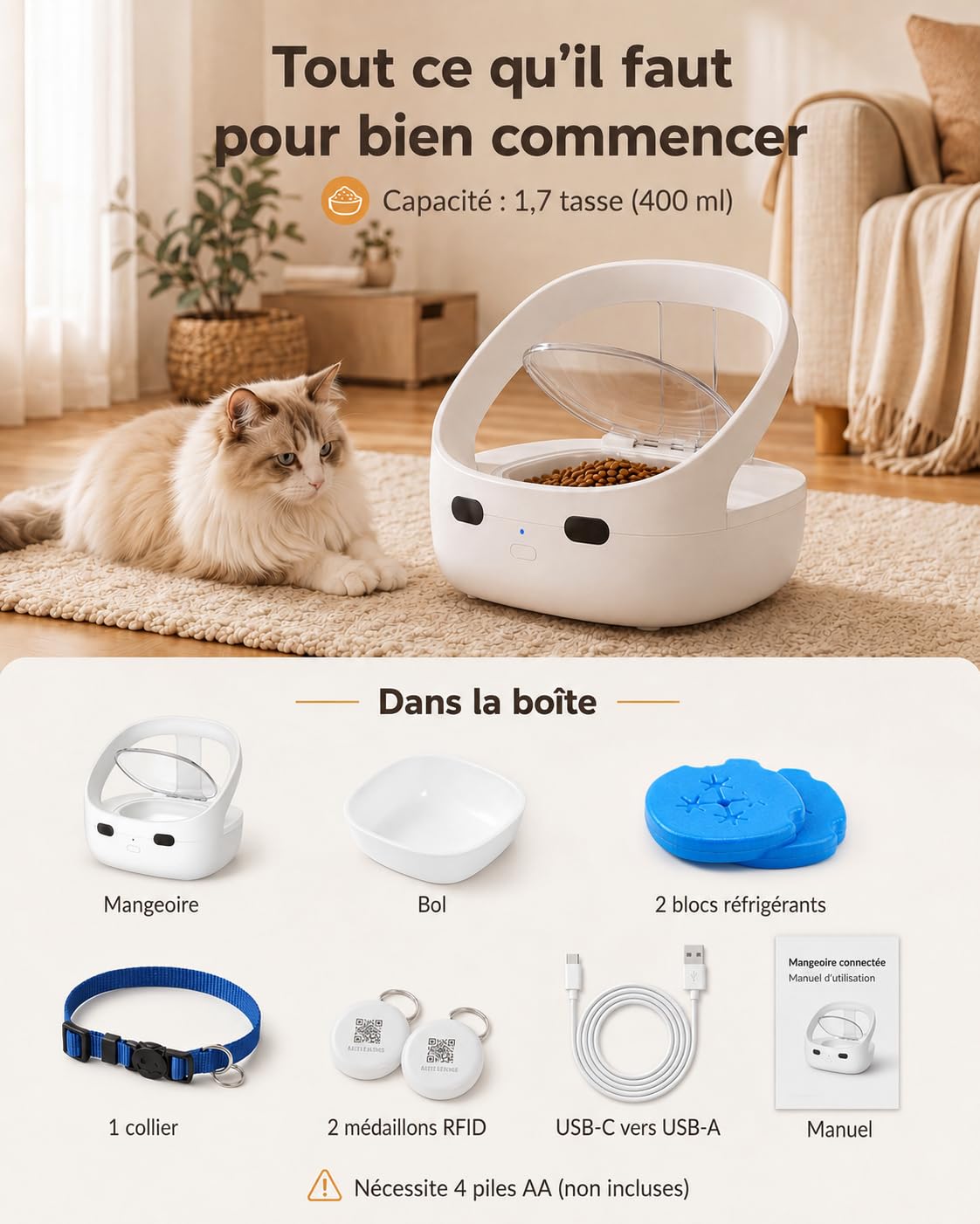 Comedero Automático RFID para Gatos, para una Alimentación Más Controlada en Casa