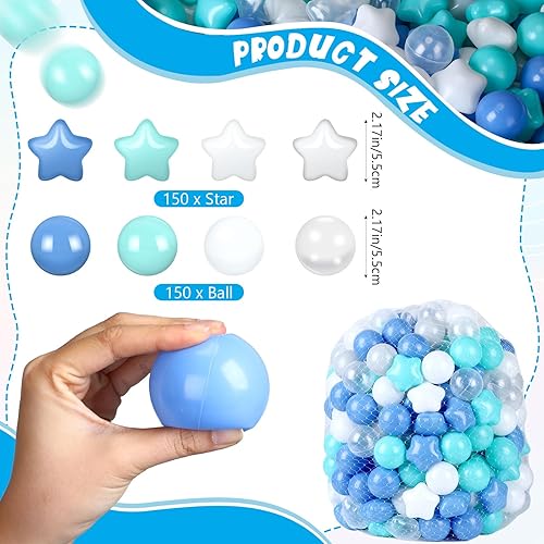 Miniatura 2 de Meooeck 300 bolas y bolas en forma de estrella, a prueba de roturas, bolas oceánicas para bebés y niños pequeños, bolas de plástico suave para