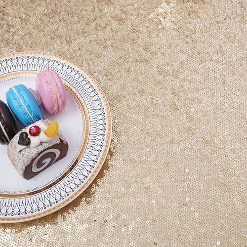 Miniatura 7 de Poise3EHome Mantel redondo de lentejuelas color dorado claro de 108 pulgadas para fiestas, pasteles, mesa de postres, exposiciones, eventos