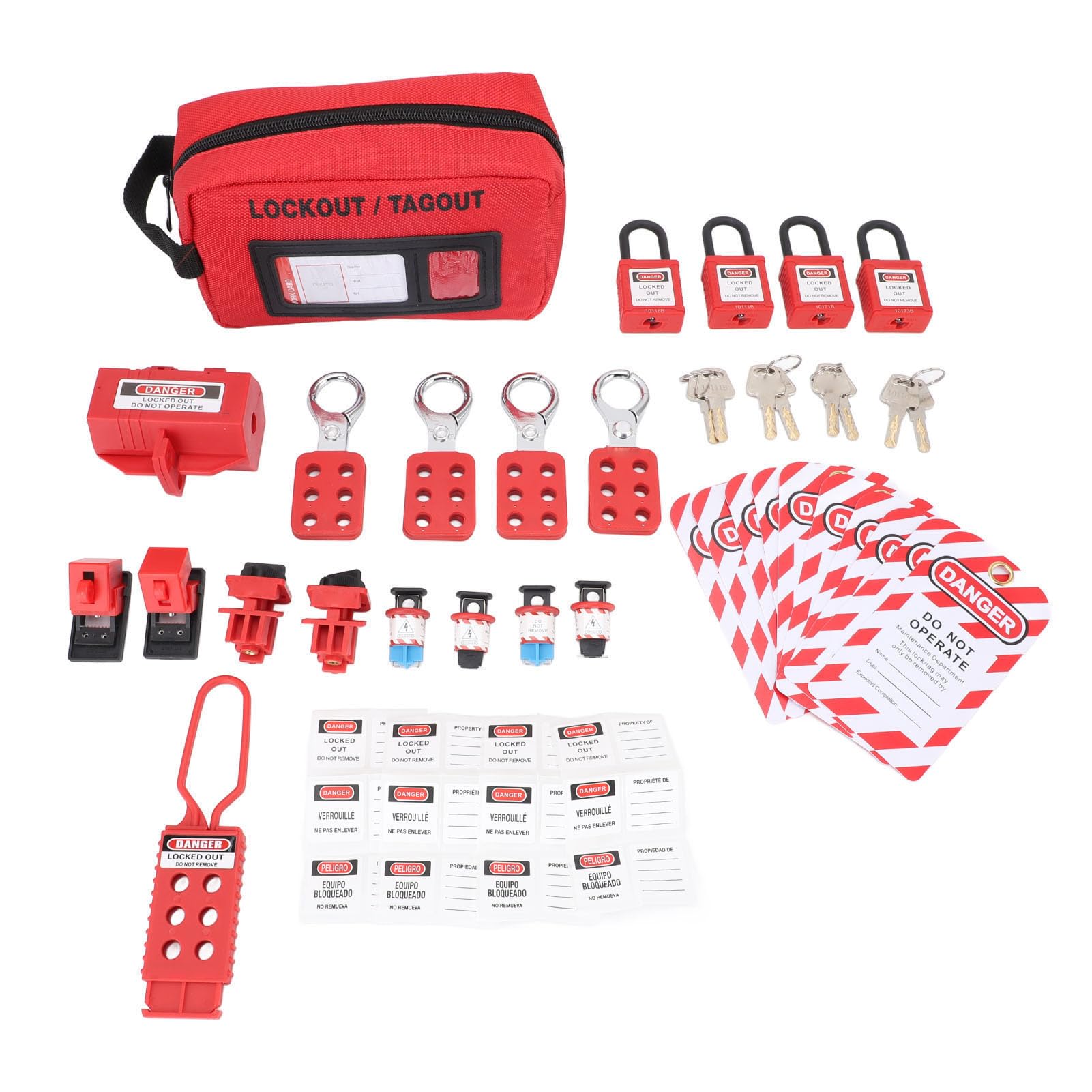 Jeffergarden Kit de Etiquetado de Bloqueo Loto Eléctrico, Bloqueo de Disyuntor con Abrazadera con Brida para Cables y Bolsa de Bolsillo, Seguridad de Interruptor para Electricistas de Mantenimiento