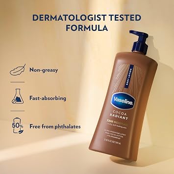 Vaseline Intensive Care Body Lotion Cocoa Radiant for Dry Skin Lotion Made with Ultra-Hydrating Lipids and Pure Cocoa Butter for a Long-Lasting, Radiant Glow 32 Fl oz