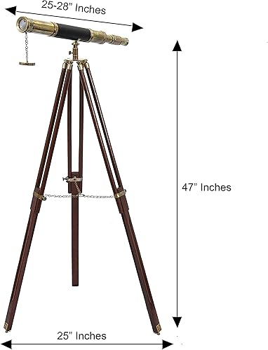 Miniatura 3 de Telescopio antiguo de cuero negro soporte de madera telescopios educativos reales marinos con trípode para decoración del hogar y la oficina