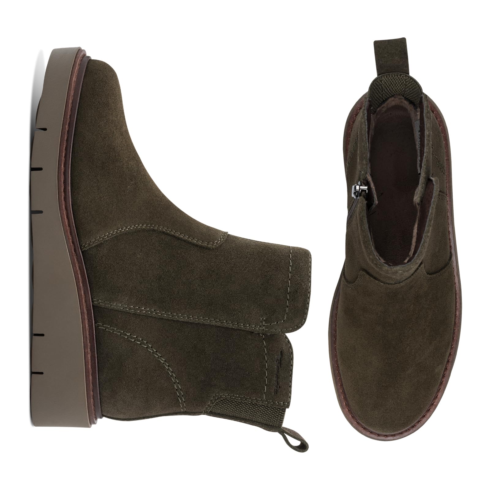 Tamaris Damen WIDE FIT Stiefelette aus Leder Keilabsatz, Olive Suede, 41 – Ansicht 3