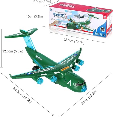 Miniatura 7 de ele ELEOPTION Avión de transporte de juguete con control remoto infrarrojo con luces y música para niños de 3, 4, 5, 6, 7, 8 años, verde militar.
