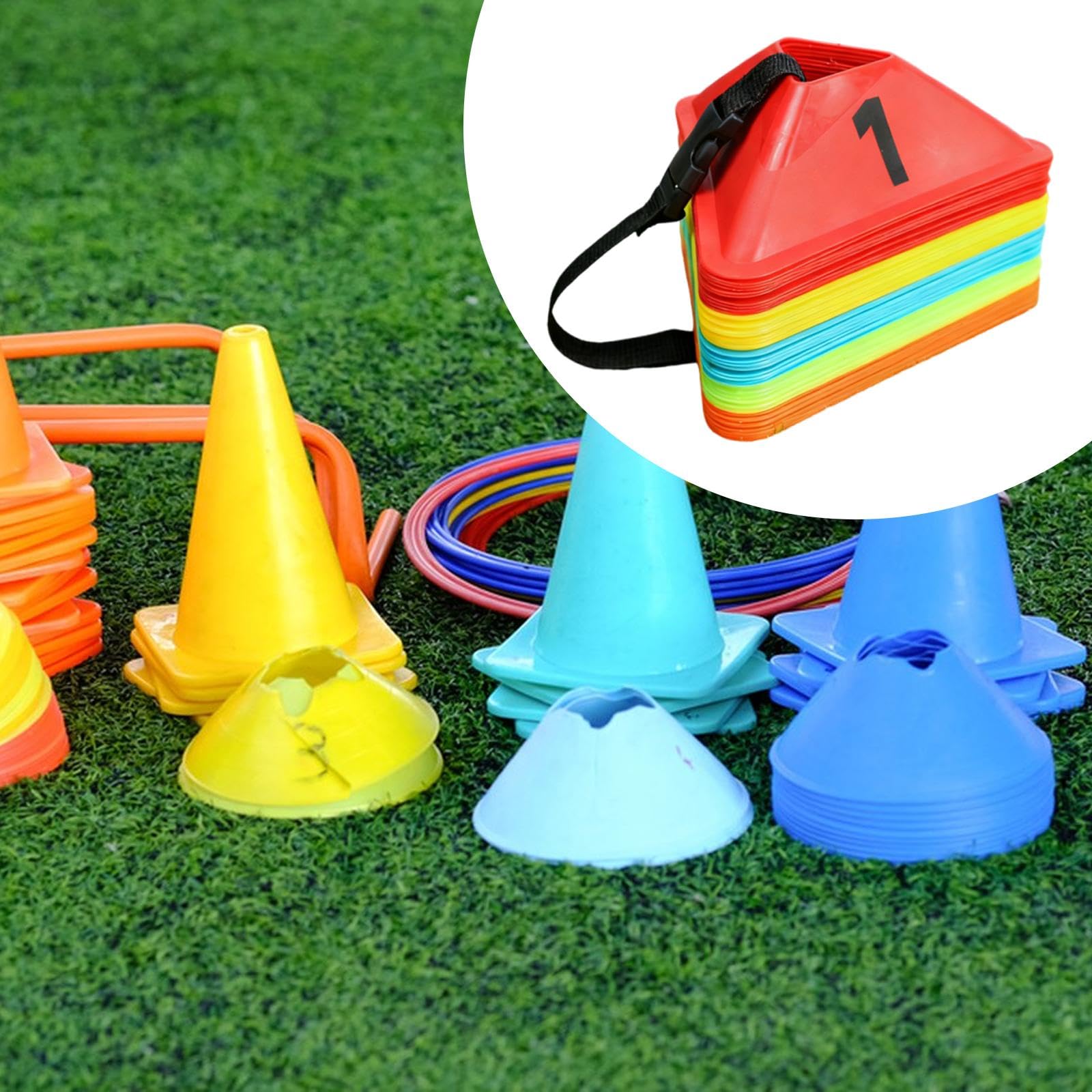 50 Conos Triangulares de Fútbol para de Fútbol, ​​Entrenamiento Cruzado, Y Entrenamiento de Fútbol para Césped de Tenis.