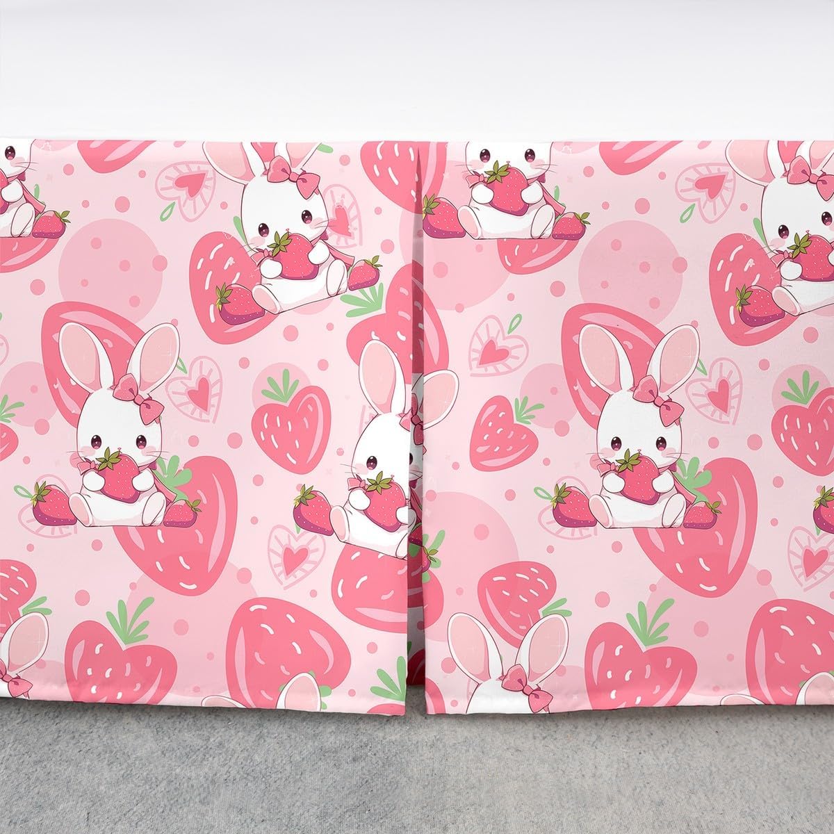 Strawberry Bed Skirt Decor,Cute Strawberry Soft Bedding Bedskirt King Size for Kids Boys Girls Teens Bedroom,Cute Cartoon Rabbit Easy Fit with 15 Inch Drop Bed Skirts Fruit Bedding Fitted Sheet