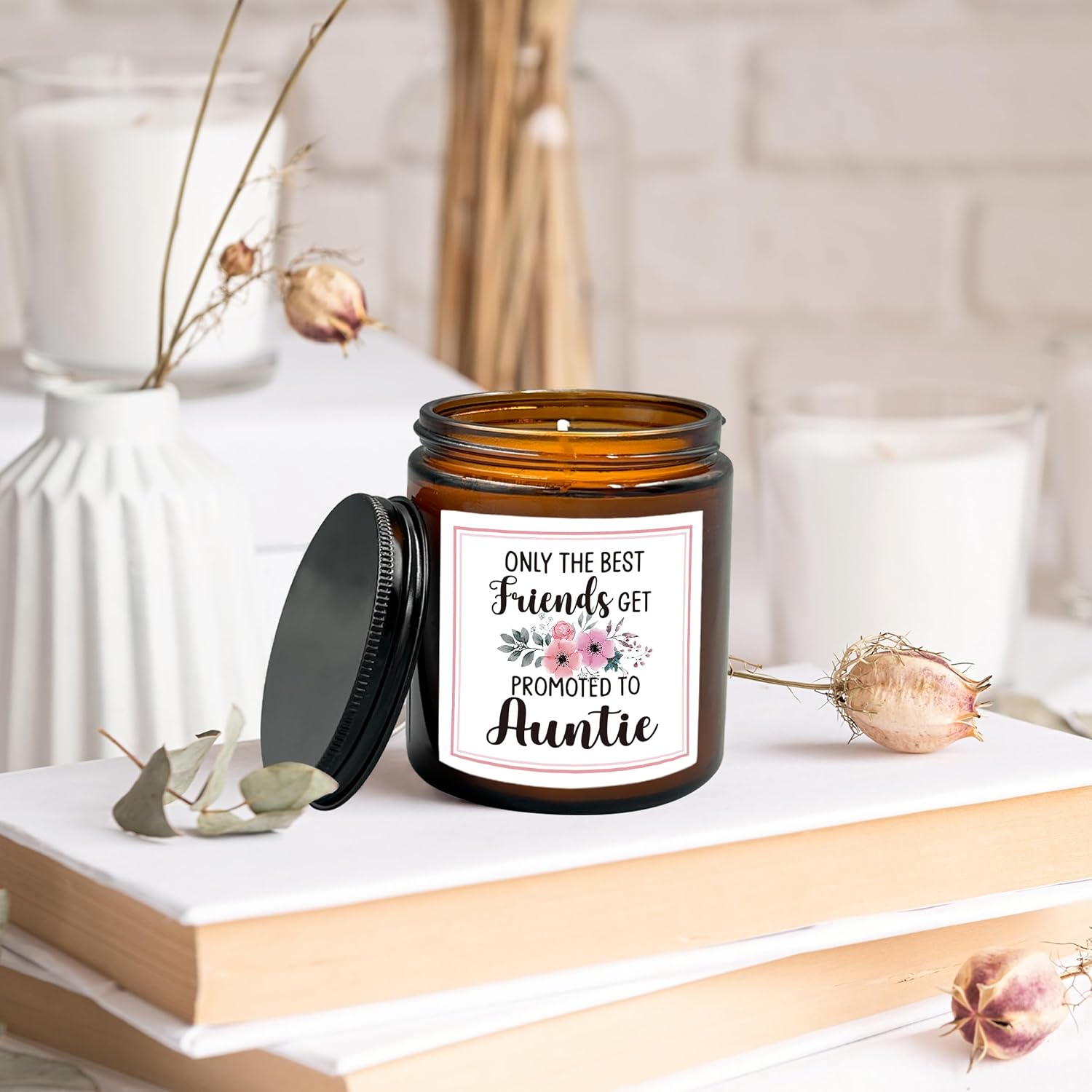 HIWX Promoted to Auntie Scented Candle, Auntie Gifts, Aunt and Uncle Baby Announcement, Promoted to Aunt Pregnancy Announcement Soy Gifts Lavender, Vetiver, Sandalwood Scented 8oz Holders Candles Jar image 3