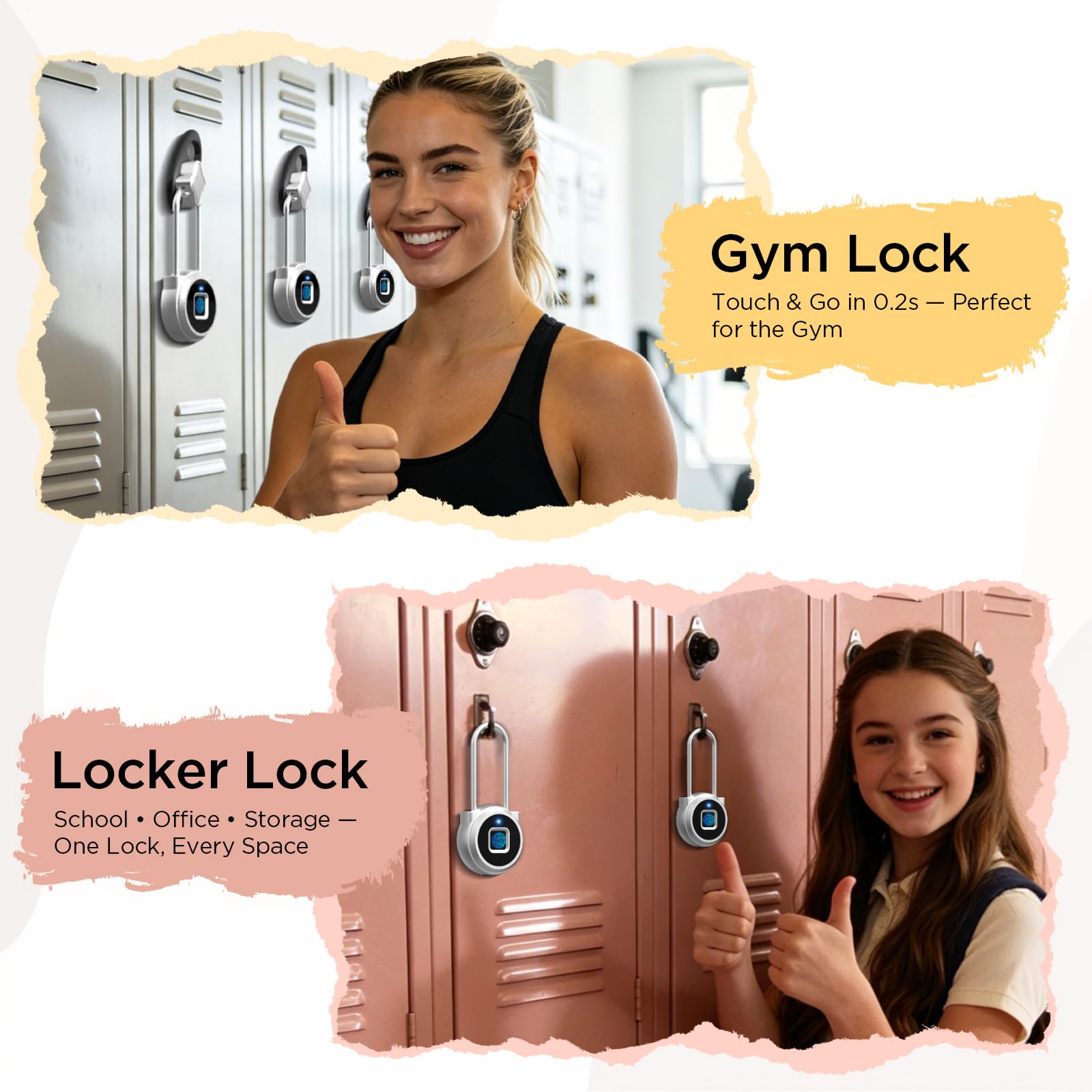 Cadenas à empreintes digitales – Cadenas intelligent biométrique en métal sans clé, étanche rechargeable par USB, casier de gym, bagages, sac à dos, valise