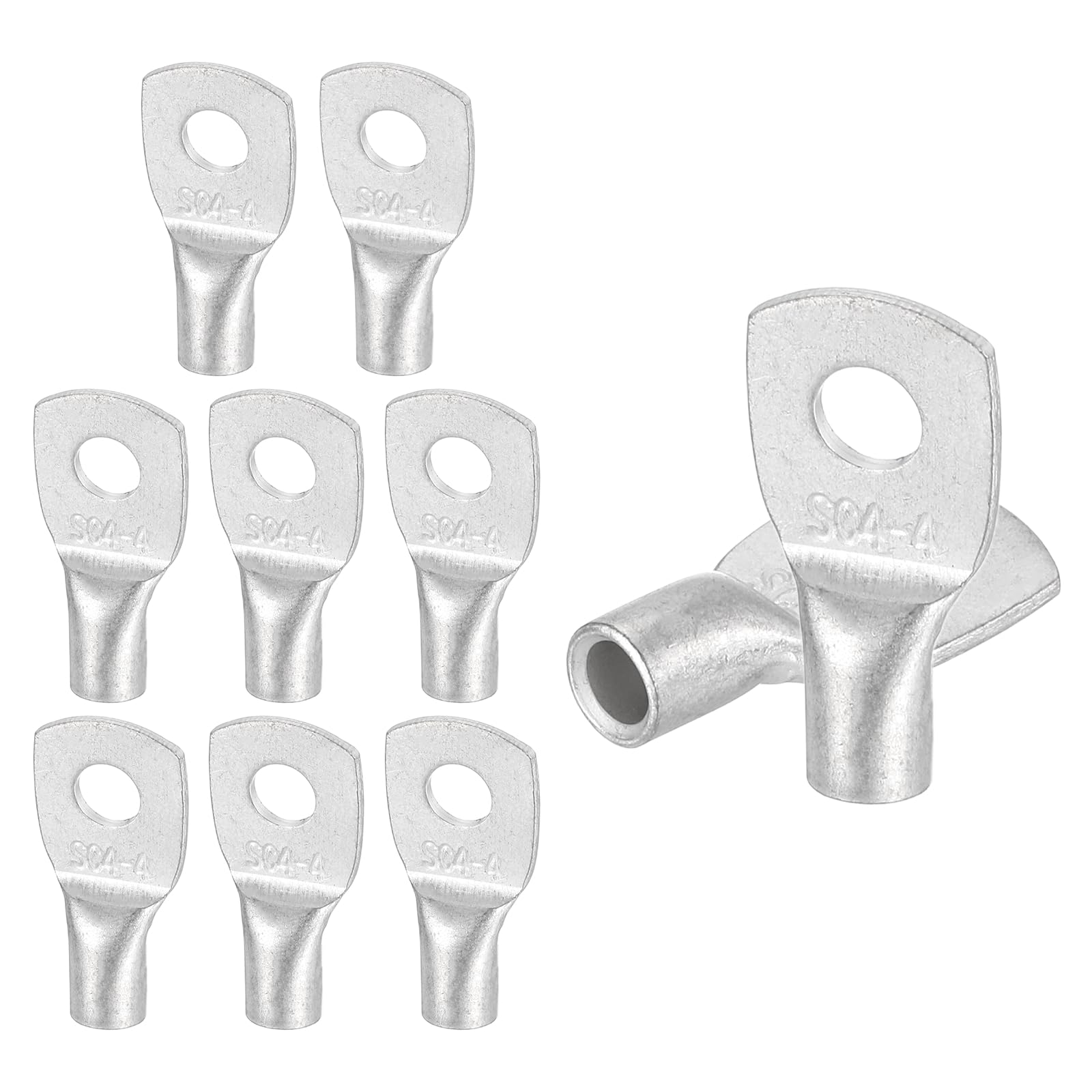 sourcing map 20 Pcs Tinned Copper Wire Lugs 14-12AWG 5/32" Wire Connectors Marine Grade Battery Cable Ends Ring Terminals SC4-4NH Battery Cable Lugs, Silver