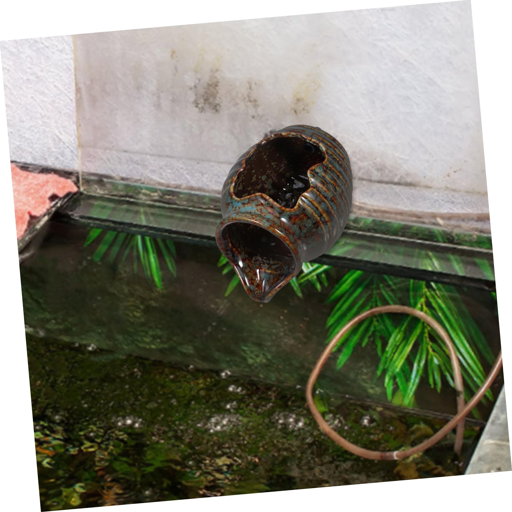 Fontaine de cascade circulante en céramique Vase hydroponique Décoration de jardin Intérieur et extérieur Aquarium hydroponique avec pot de fleurs 4,88 pouces