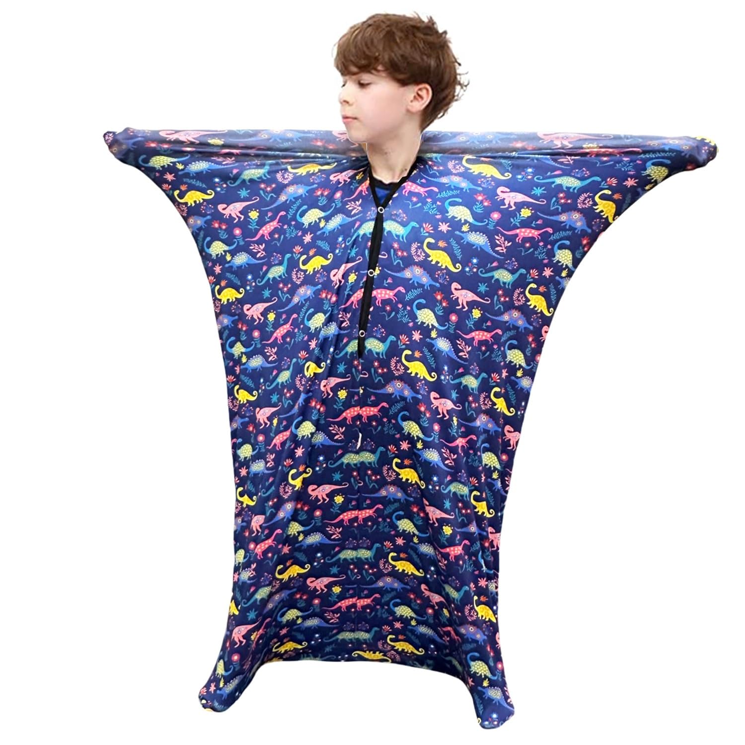KYOFIS Sensory Sock, Sensory Stretchable Socks Full-body Wrap Stretchy Body Sox Compression Sheet Autistic Anxiety Calming Therapy for Kid/adult(Dinosaur Blue,XL/X-Large)