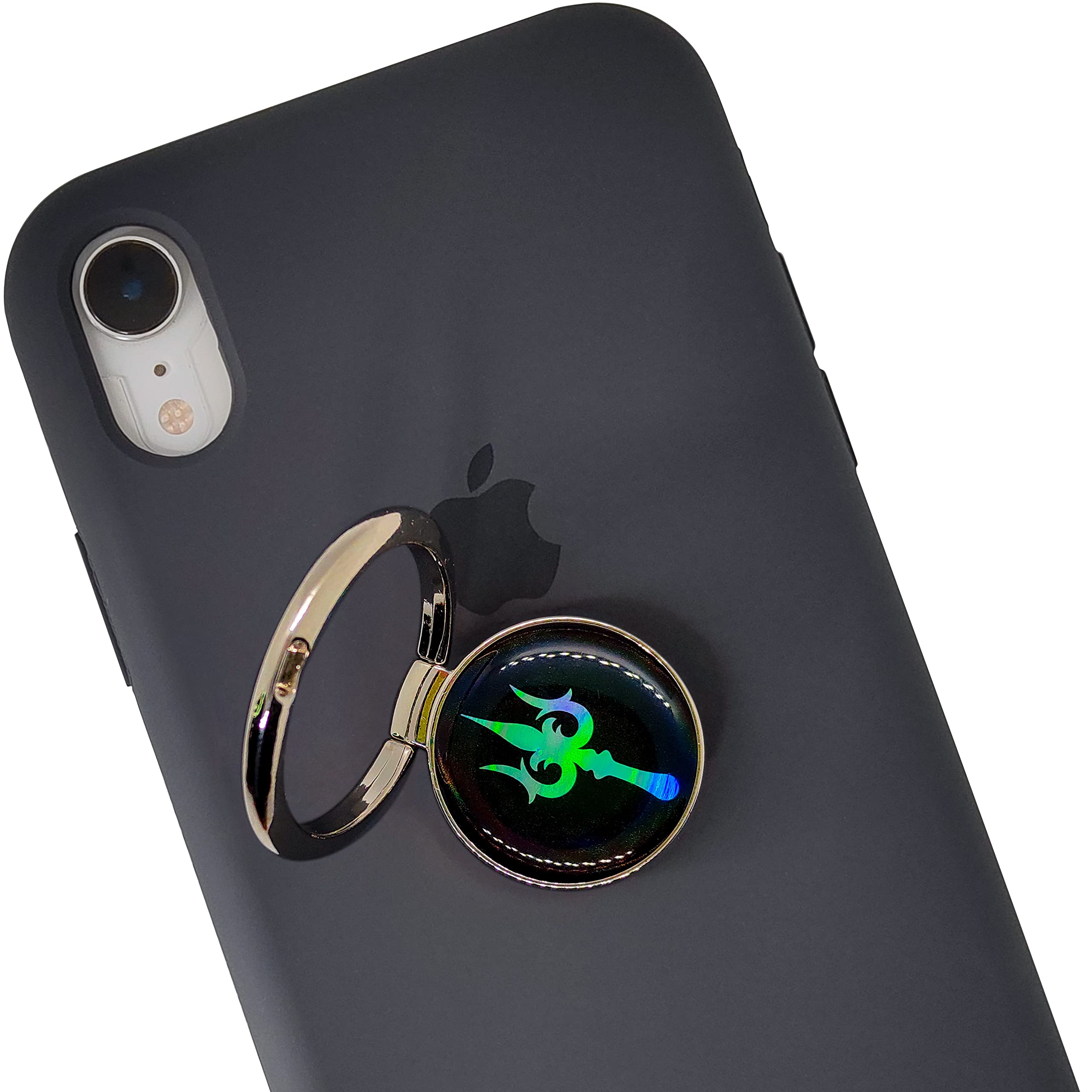 Swap-n-Snap Silver 360 Holo-Ring Mobile Phone Grip Holder with Changeable Logo - Trishul Design