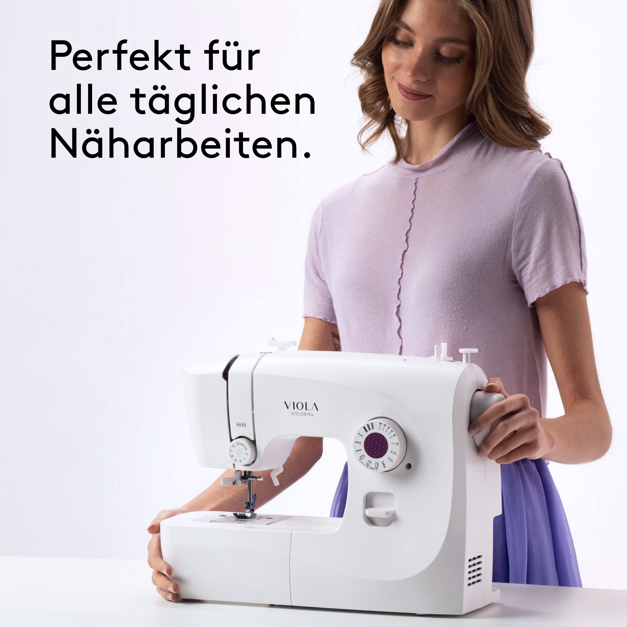 VIOLA Atelier M14 Nähmaschine mit 14 Nähprogramme, Einfädelautomatik, Rotierenden Greifer aus Metall, Robuste interne Aluminiumstruktur und ABS-Gehäuse