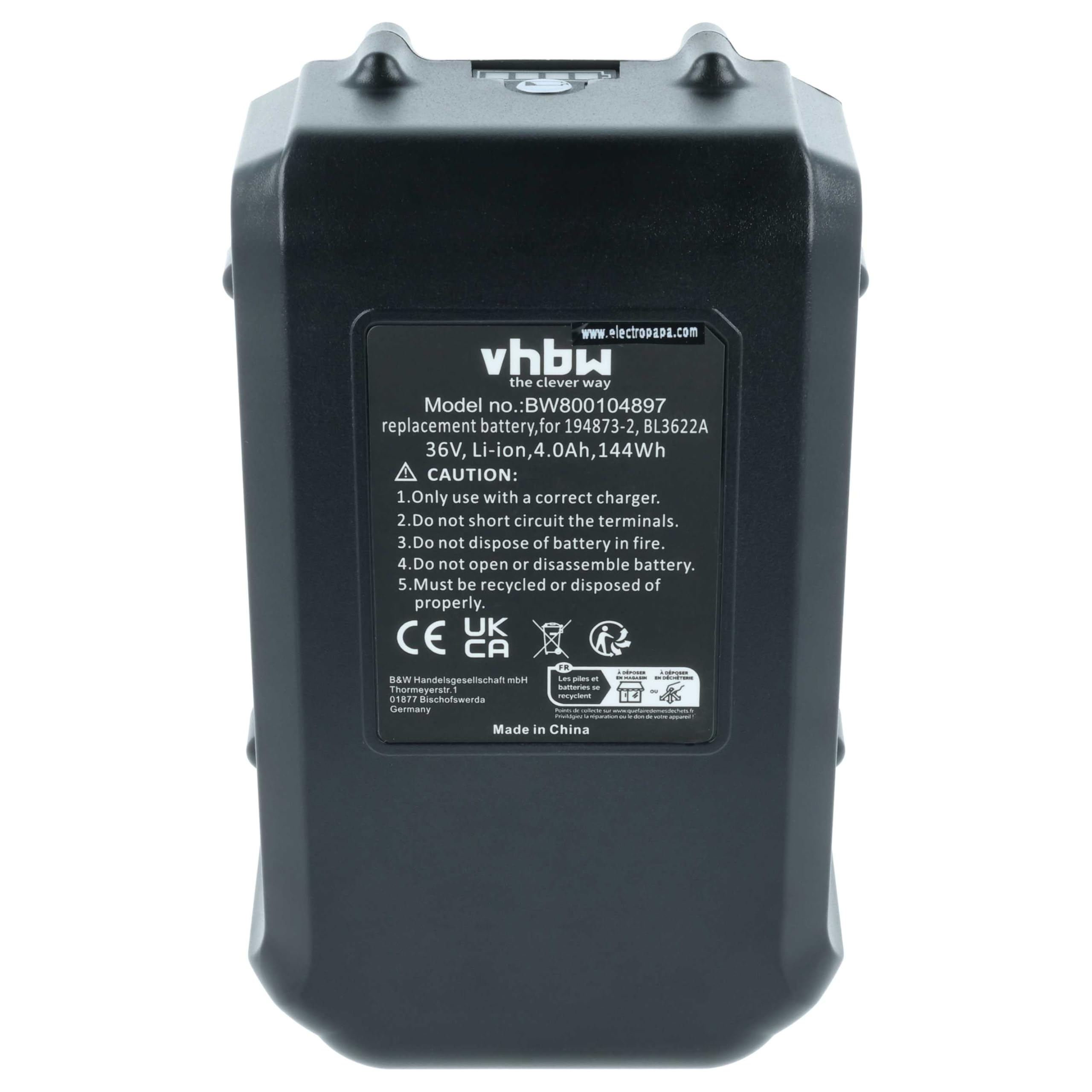 vhbw 2x batteria sostituisce Makita 194873-2, 194874-0, BL3626, 195410-5, BL3622A per utensile elettrico (4000 mAh, Li-Ion, 36 V)