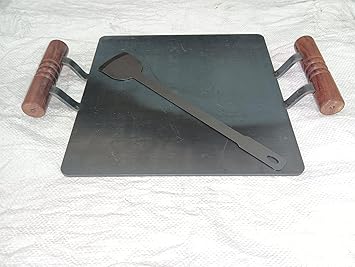 Stylish Special cast Iron Square dhosa tawa with Double Side Wooden Handle + Dosai Karandi |12 - 12 inch, 30 - 30 CM |Paper Roast Tawa| 4kg Weight