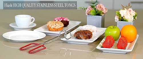 Miniatura 7 de Hiash - Pinzas de cocina de acero inoxidable resistentes de 10 pulgadas, agarre rojo antideslizante y cómodo, diseño de tijera, resistente al calor