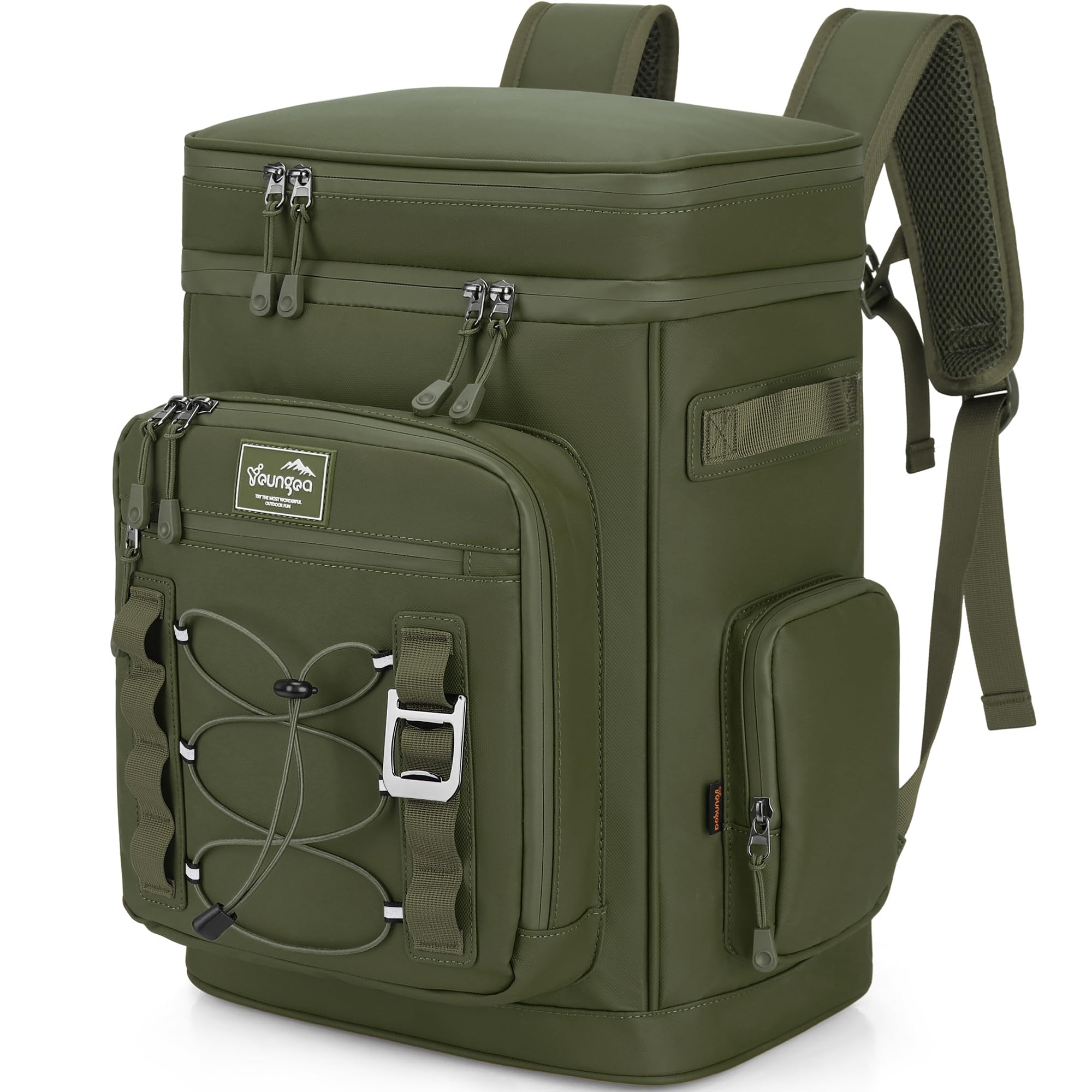 YOUNGOA 30L Cooler Backpack, Large Insulated Leakproof Picnic Backpack, Waterproof Cool Bag Rucksack for Camping/Hiking/BBQ, Green