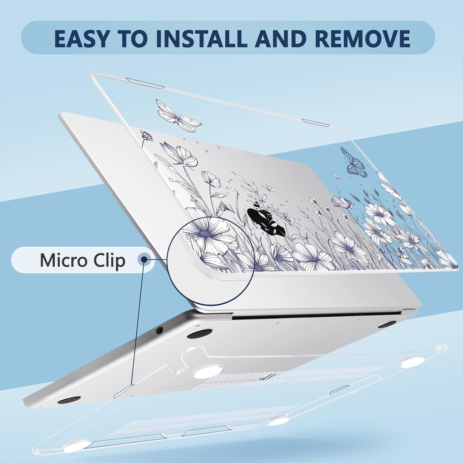 MecBevia Compatible with MacBook Air 13.6 inch Case, M4 A3240/M3 A3113/M2 A2681 (Released 2025 to 2022), Hard Shell, Keyboard Cover, Screen Protector, Webcam Cover & Type-C Adapter, Butterfly Flora - Image 3