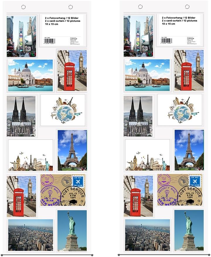Trendfinding® fotogordijn met 20 vakjes voor foto's van 10 x 15 cm, combinatie van staande en liggende foto's, ook geschikt voor afbeeldingen, ansichtkaarten