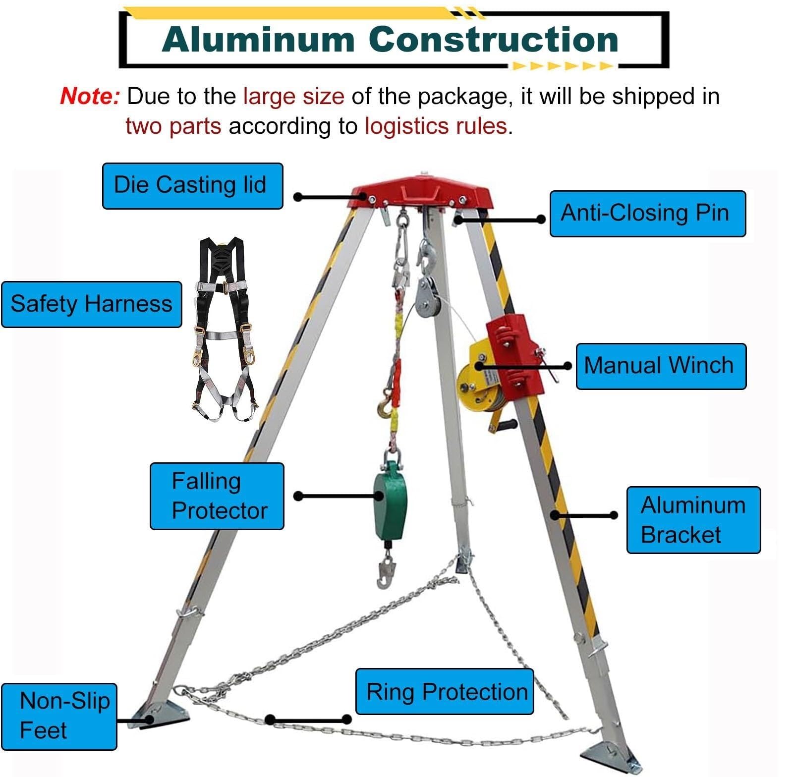 Support de levage robuste pour trépied – Capacité de 544,3 kg pour l'exploration de puits, l'entrée de trou d'homme et les opérations de sauvetage incendie – Fiable, équipement de sécurité
