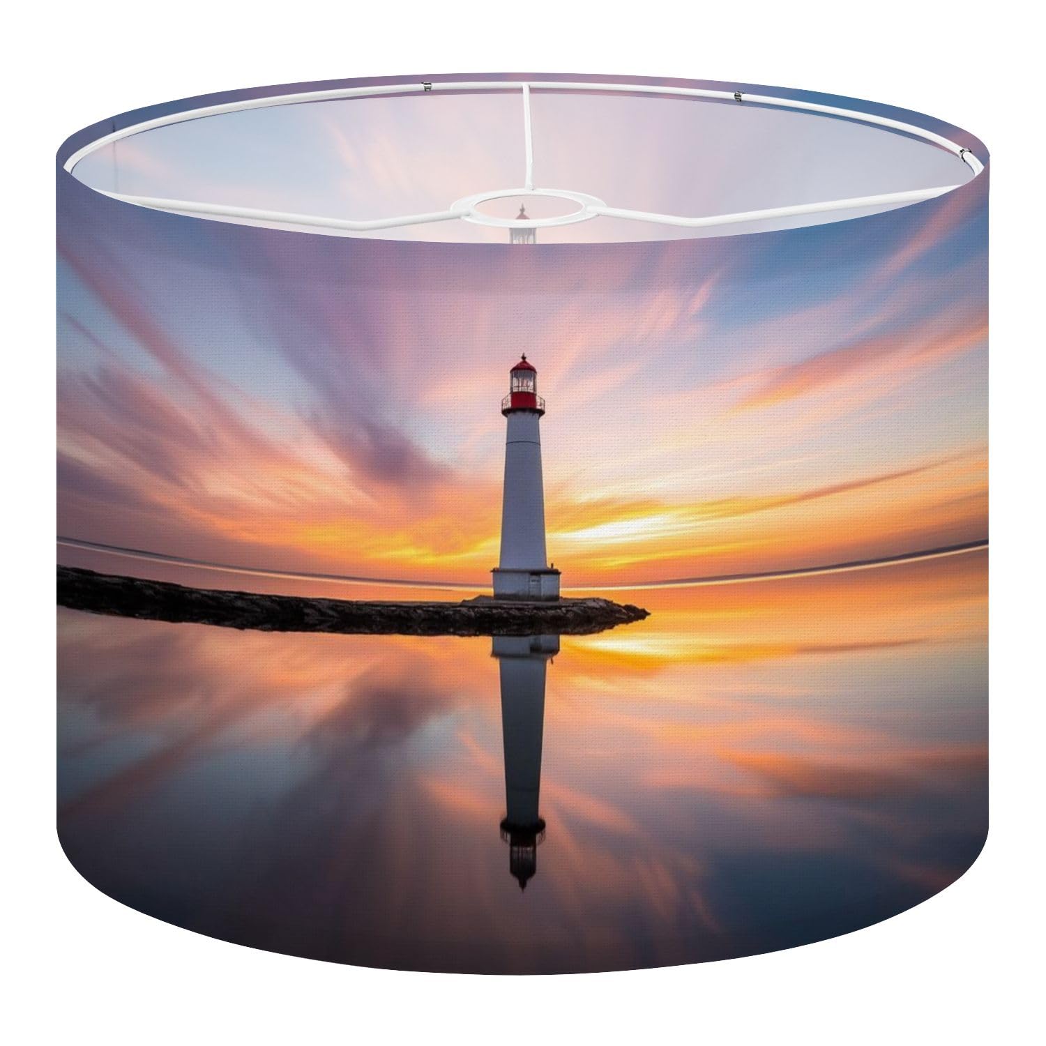 Fabric Drum Lamp Shade Lighthouse Standing Pool Water Stunning Sunset Sunrise Vintage Funky Medium Linen Decorative Lampshades 13inch Set of 1 for Table Lamps, Floor Lamps,Ceiling Lamp