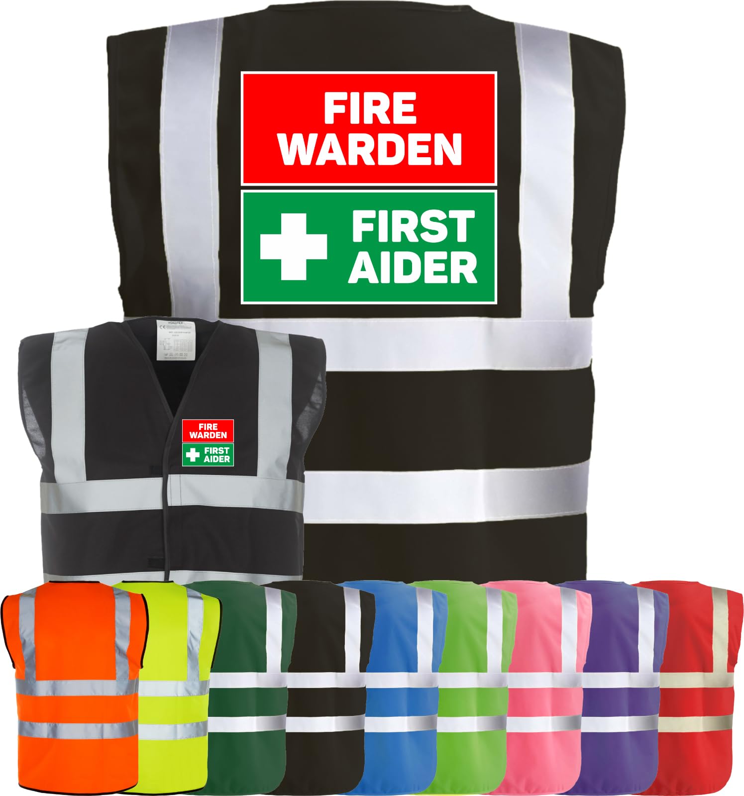 Corporate Togs FIRE WARDEN FIRST AIDER High Visibility Safety Vest - Fire Warden Waistcoat Tabard, Fully EN471 & Hook & Loop Fastening Waistcoat | Personal Protective Equipment & Safety Vests