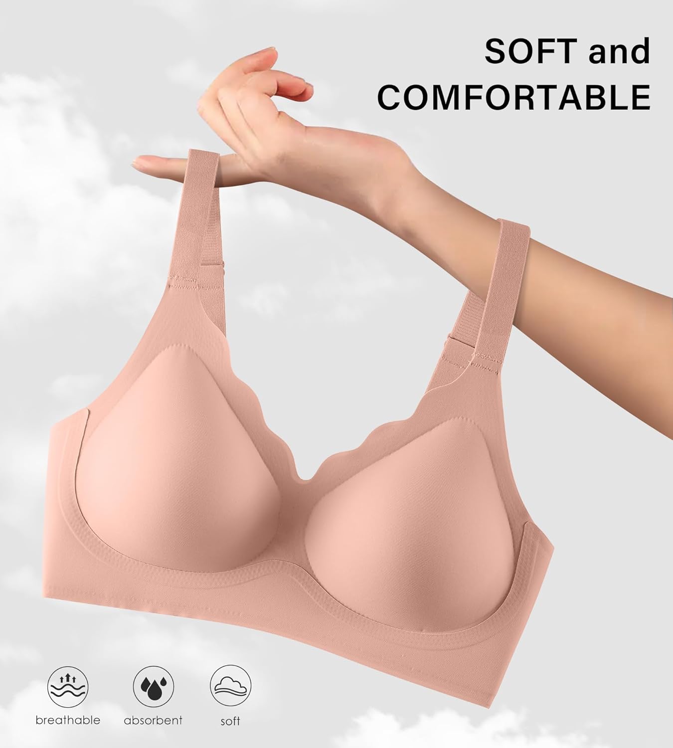 Womens Seamless Bras No Underwire Push Up Bras Scalloped V Neck Padded Bra Wireless Bralette Basic Everyday Bra Multiple Pack - Image 4